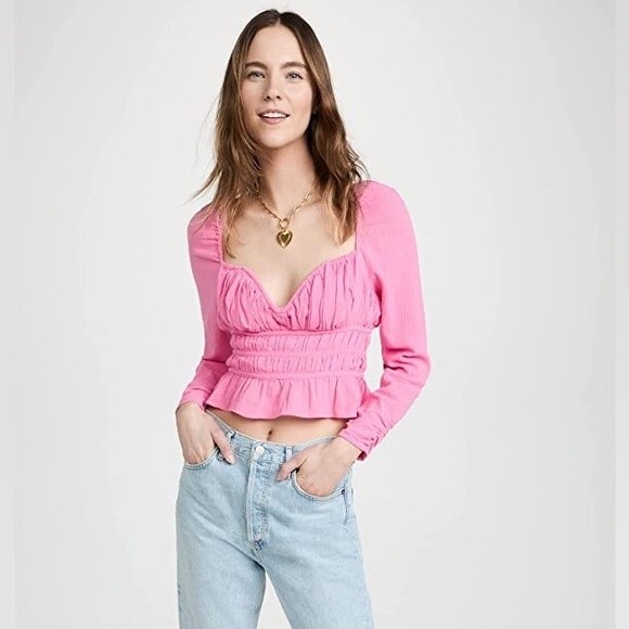 Free People pink tight-fitting cropped blouse Size M - Picture 2 of 10